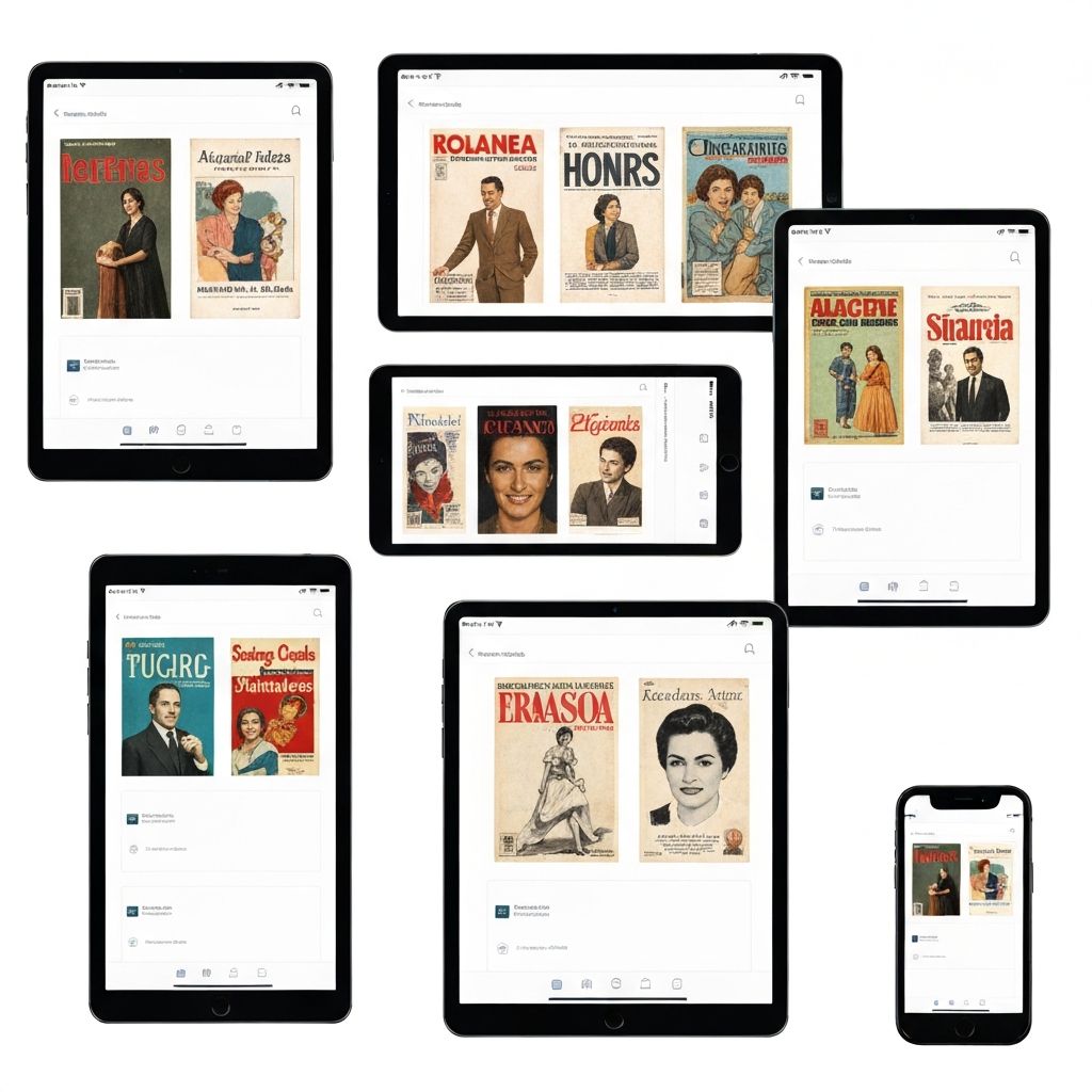 Mockup de dispositivos mostrando coleção de revistas